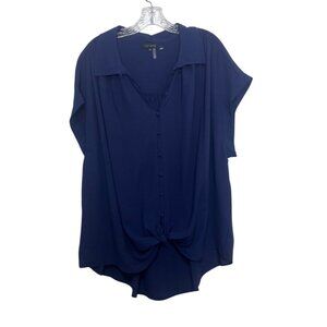 1. State Button Front Tie Hem Blouse 3X Blue New WOT Short Sleeve Lightweight